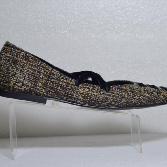 🆕🏷️ Camel/Black New Tweed St. Clair Wrap Ballet Flats Made in Spain - Picture 7 of 12